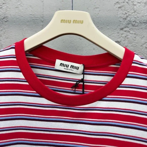 MIU MIU Women's Red Striped Long Sleeve T-Shirt - Picture 3 of 6